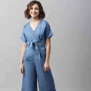 Blue Front Knot Culotte Jumpsuit